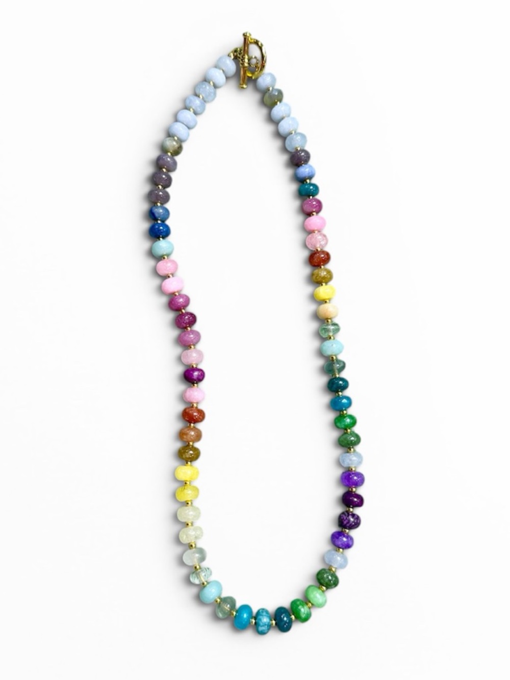 Rainbow Gemstone Opal Rondelle Beads HandStrung Candy Necklace 18ktgp Toggle - Picture 2 of 5